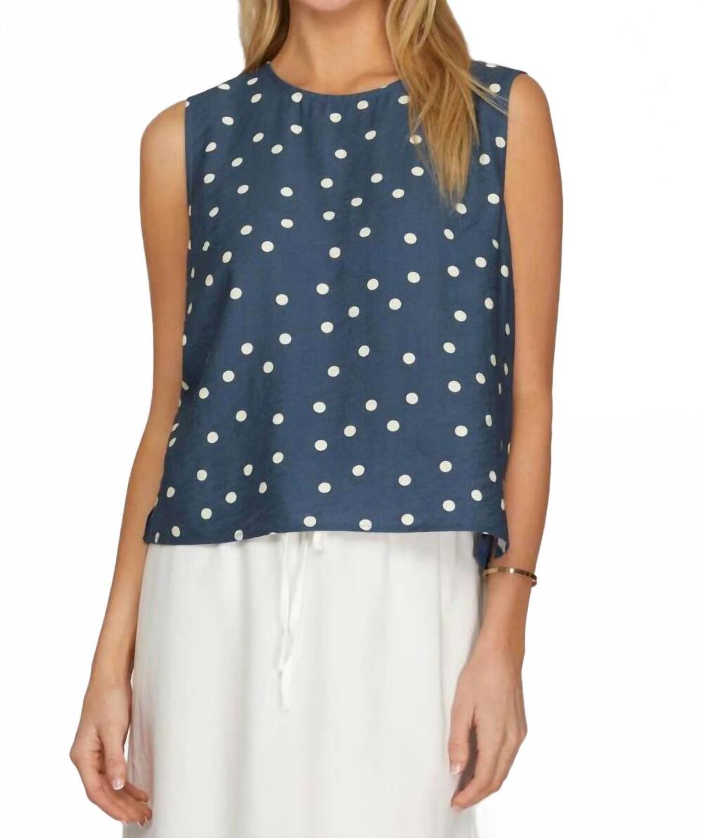 NEW SHE + SKY polka dot sleeveless top in dusty blue